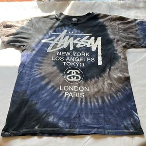 Stussy Tie Dye T-Shirt Double Sided Print Streetwear Unisex Medium Tee Shirt